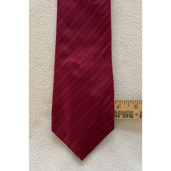 Thomas Pink Tie Vivid Red Striped Luxury Necktie Silk Woven Thick - Picture 2 of 4